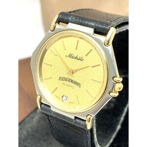 Michele Fleischmann's Womens Watch Swiss Quartz Two Tone Black Leather Band 31mm